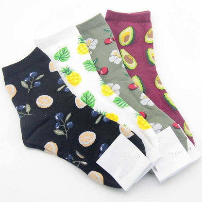 [COSPLACOOL]Korean Fresh Fruits Socks Lemon Avocado Pineapple Cherry Blueberry Orange Gardenias Banana Flamingos Plumerias