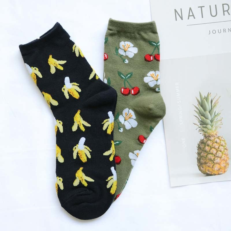 [COSPLACOOL]Korean Fresh Fruits Socks Lemon Avocado Pineapple Cherry Blueberry Orange Gardenias Banana Flamingos Plumerias