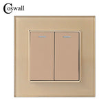 COSWALL 2 Gang 2 Way Luxury Crystal Glass Panel Light Switch Push Button Wall Switch Interruptor 16A