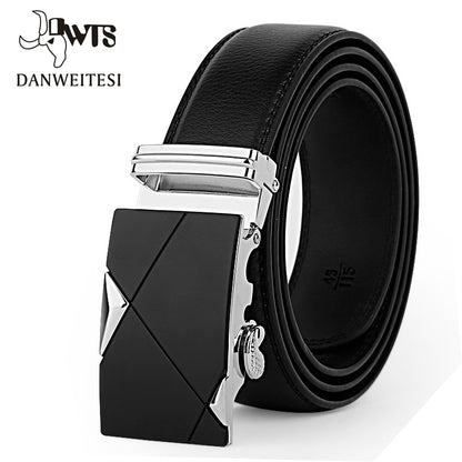 [DWTS]Belt Male Genuine Leather Strap Belts For Men Top Quality Automatic Buckle black Belts Cummerbunds cinturon hombre