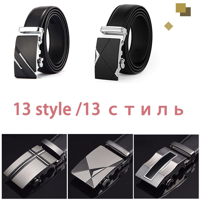 [DWTS]Belt Male Genuine Leather Strap Belts For Men Top Quality Automatic Buckle black Belts Cummerbunds cinturon hombre