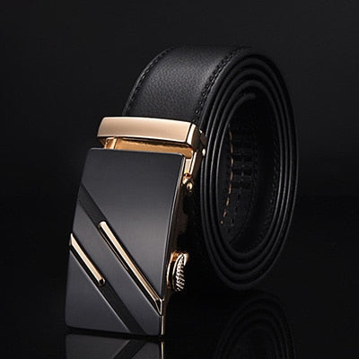 [DWTS]Belt Male Genuine Leather Strap Belts For Men Top Quality Automatic Buckle black Belts Cummerbunds cinturon hombre