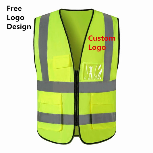 Factory Price! 1 PCS Free Custom LOGO Reflective Safety Vest High visibility Construction work uniforms logo printing