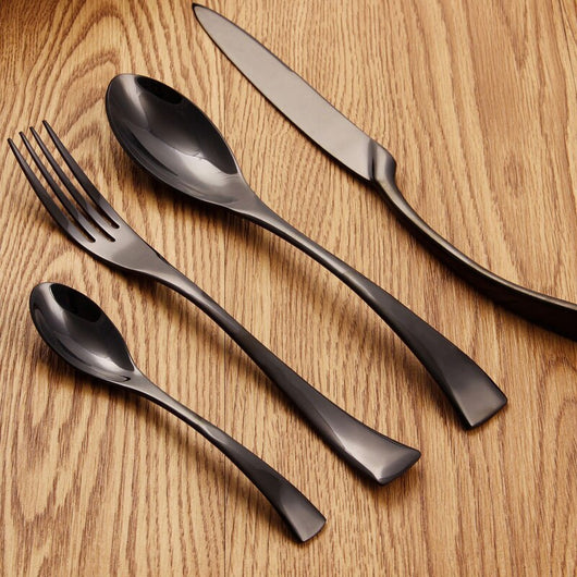 Free ship 30sets 4Pcs/set Black Cutlery Set Stainless Steel Western Food Tableware Sets Fork Steak Knife Dinnerware Dining Set
