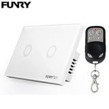 Funry ST1 2Gang US Standard Capacitive Touch Switch Remote Control luxury Glass Wall Switch Panel Light Switch 110-240V 433MHz