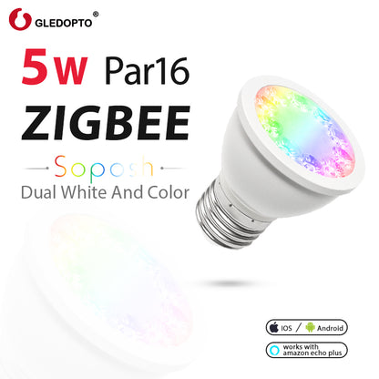 GLEDOPTO SOPOSH 5W PAR16 E27 BULB ZIgbee zll rgb+cct  rgbw rgb Spotlight work with amazon ECHO dual white 2700-6500K LED APP con