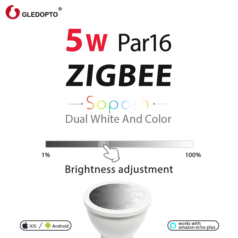 GLEDOPTO SOPOSH 5W PAR16 E27 BULB ZIgbee zll rgb+cct  rgbw rgb Spotlight work with amazon ECHO dual white 2700-6500K LED APP con