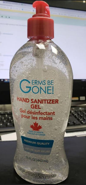 Germs Be Gone! Anti-Bacterial Hand Sanitizer Gel (8 fl.oz / 236 mL, 15 fl.oz / 443 ml.  CURBSIDE PICK UP AVAILABLE