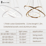 Golden 3 Circle Rings LED Simple Pendant Lights For Living Room Dining Room LED Lustre Pendant Lamp Hanging Ceiling Fixture