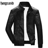 HEE GRAND 2018 New Fashion Autumn Winter Men Soft Leather Jackets Pu Zippers Long Sleeve Motorcycle Coat MWP395