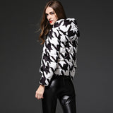 HEE GRAND Plaid Print Black White Duck Down Coat 2018 New Arrivals Slim Winter Jacket Women Hooded Fashion Manteau Femme WWY331
