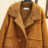 HEE GRAND Winter Coat Women Shearling Coats Faux Suede Leather Jackets Plus Size 4XL Loose Outwear Faux Lamb Wool Coat WWC164