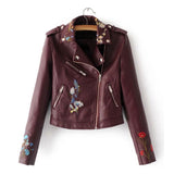 HEEGRAND Embroidery Faux Leather Coat Motorcycle Zipper Wine Red PU jackets Women Windbreak Punk Outerwears Winter Jacket WWP207