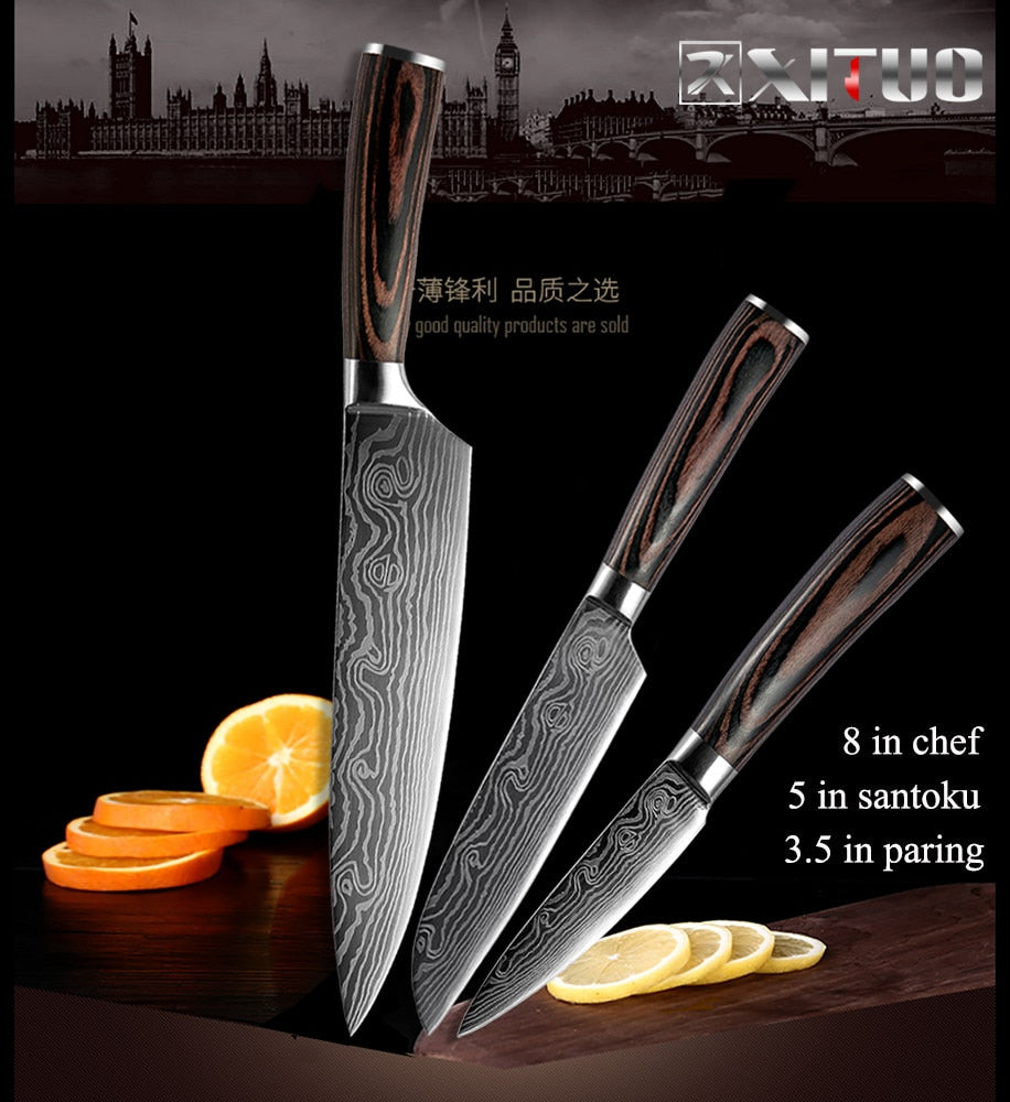 XITUO High quality 8"inch Utility Chef Knives laser Damascus steel Santoku kitchen Knives Sharp Cleaver Slicing Gift Knife