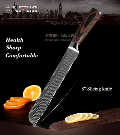 XITUO High quality 8"inch Utility Chef Knives laser Damascus steel Santoku kitchen Knives Sharp Cleaver Slicing Gift Knife