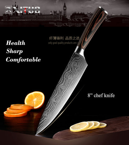 XITUO High quality 8"inch Utility Chef Knives laser Damascus steel Santoku kitchen Knives Sharp Cleaver Slicing Gift Knife