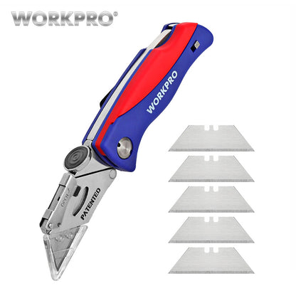 WORKPRO Folding Knife Electrician Knife for Pipe Cable Cutter Safety Knives Utility Knives 5PC Extra Blades