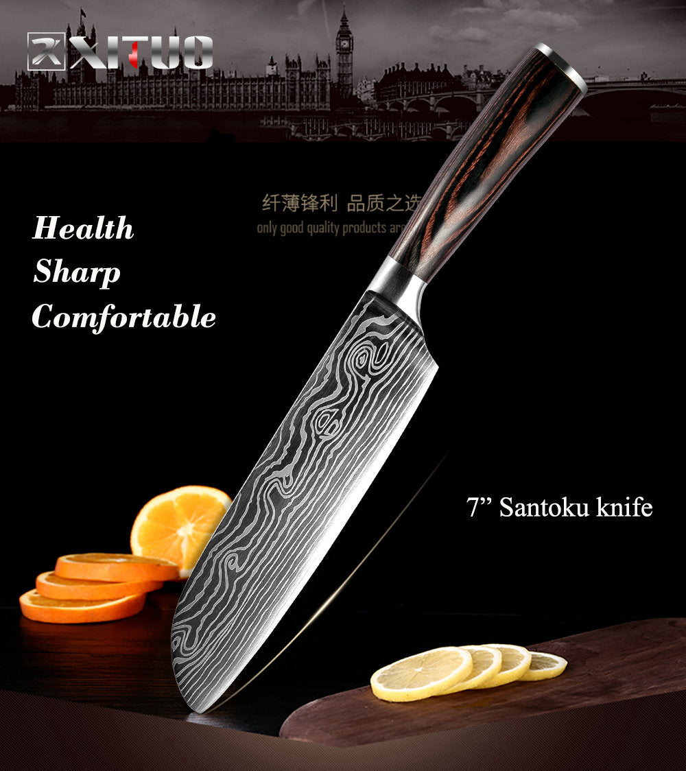 XITUO High quality 8"inch Utility Chef Knives laser Damascus steel Santoku kitchen Knives Sharp Cleaver Slicing Gift Knife