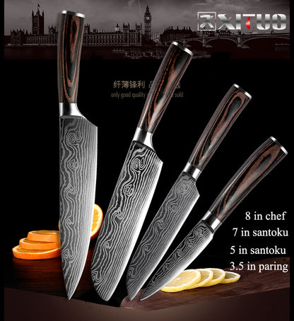 XITUO High quality 8"inch Utility Chef Knives laser Damascus steel Santoku kitchen Knives Sharp Cleaver Slicing Gift Knife