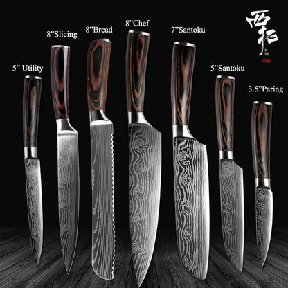 XITUO High quality 8"inch Utility Chef Knives laser Damascus steel Santoku kitchen Knives Sharp Cleaver Slicing Gift Knife