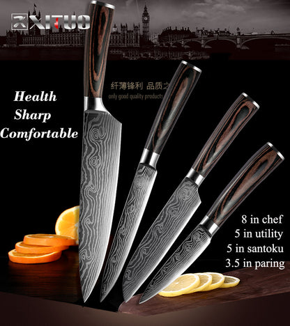 XITUO High quality 8"inch Utility Chef Knives laser Damascus steel Santoku kitchen Knives Sharp Cleaver Slicing Gift Knife