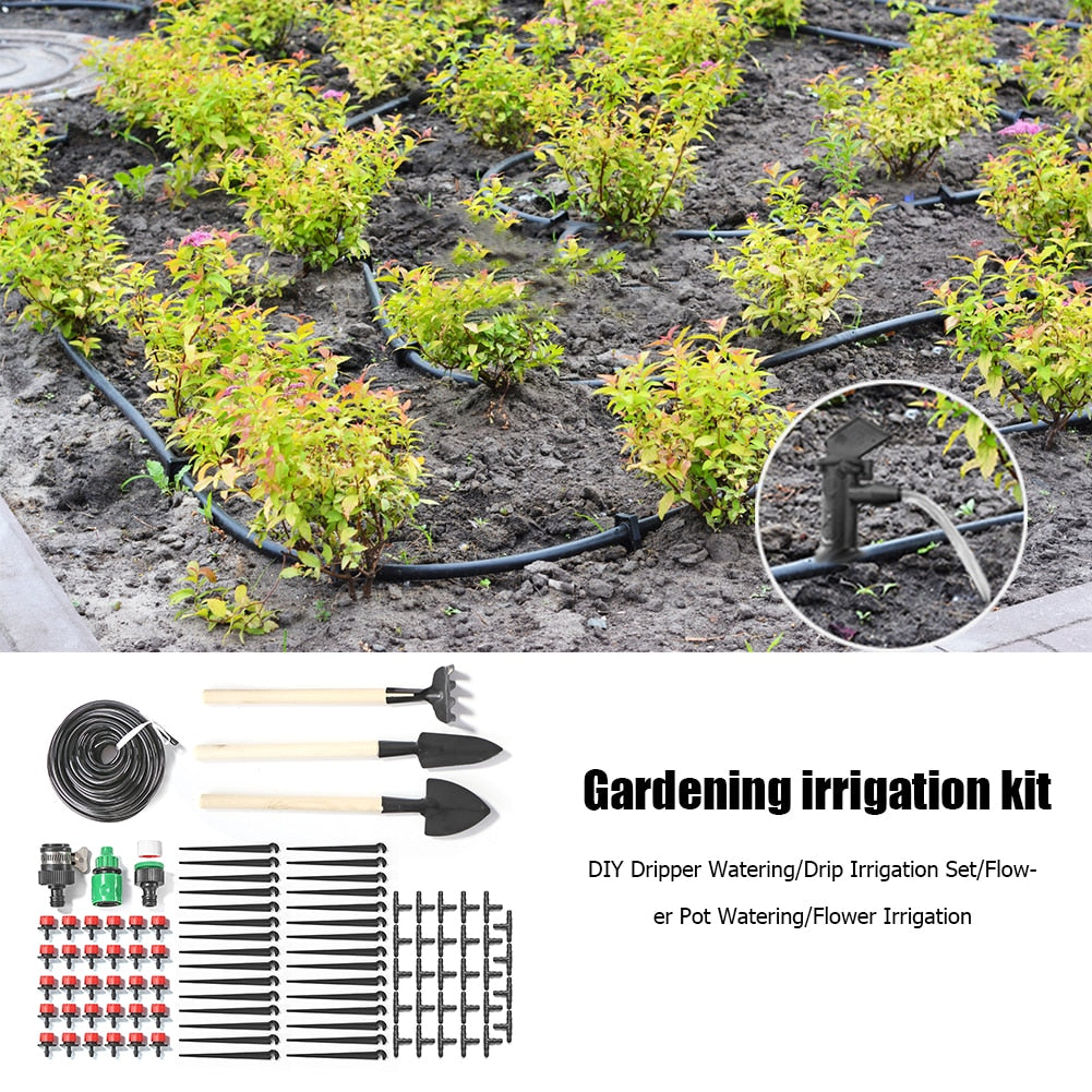 25m DIY Automatic Micro Drip Irrigation System Garden Watering Kit for Home Greenhouse Potted Plants Adjustable Drippers Sprayer