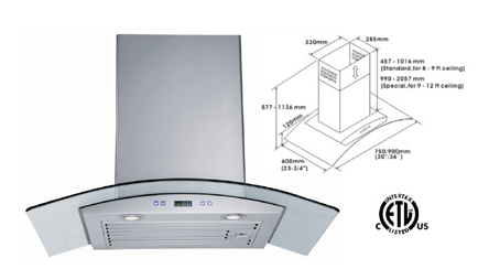 Range Hood LOTUS BRAND - LTS-02G-IS  CURBSIDE PICK UP AVAILABLE-Delivery only in GTA Canada
