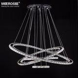 MEEROSEE LED Chandelier Modern Stainless Steel Crystal Light led Kroonluchter Hanging Lamp 4 Rings DIY Design Diamond Chandelier