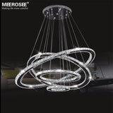 MEEROSEE LED Chandelier Modern Stainless Steel Crystal Light led Kroonluchter Hanging Lamp 4 Rings DIY Design Diamond Chandelier