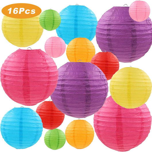 METABLE 16 Pcs Colorful Paper Lanterns Chinese/Japanese Paper Hanging Decorations Ball Lanterns Lamps for Home Decor, Weddings