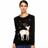 Meaneor Ladies Women Autumn/ Winter Christmas Sweater Casual O-Neck Long Sleeve Animal Applique Elk Deer Slim Sexy Warm Sweaters