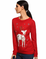 Meaneor Ladies Women Autumn/ Winter Christmas Sweater Casual O-Neck Long Sleeve Animal Applique Elk Deer Slim Sexy Warm Sweaters