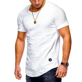 Men's O-Neck Slim Fit Solid Color Short-sleeved T-shirt Striped Fold Raglan Sleeve Style T shirt Men Tops Tees M-XXXL