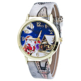 Moment # N03 DROPSHIP relogio 2018 Happy Christmas Gift Women Ladies Watch Santa Claus Deer Pattern Dress Leather Strap Watch