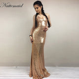 NATTEMAID 2017 Christmas night Party Dress Sexy Women Gold Sequin Long Dresses Floor length Backless Maxi Vestido De Festa