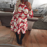 Plus Size S-5XL Winter Christmas Party Dress 2017 Women Long Sleeve O-Neck Casual Print Dresses Cute Cartoon New Year Clothing