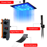 Quyanre Black Digital Shower Faucets Set LED Rainfall Waterfall Shower Head Digital Temp Display Mixer Tap Conceal Shower Faucet