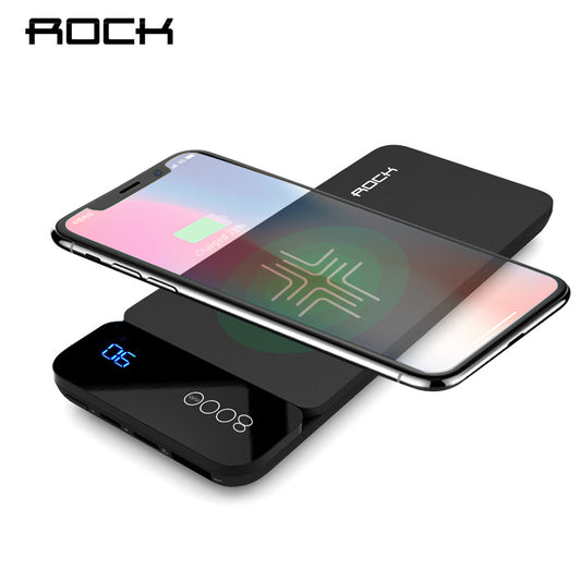 ROCK QI Wireless Charger Power Bank 8000mah with Digital Display 5V 2A 5W External Battery Powerbank for iphone X Samsung Xiaomi