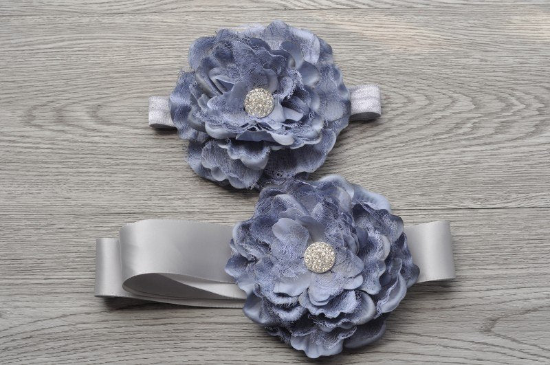 Retail   Laced Peony Flower Sash Belt Matching Baby Headband Flowergirl Sash Belt