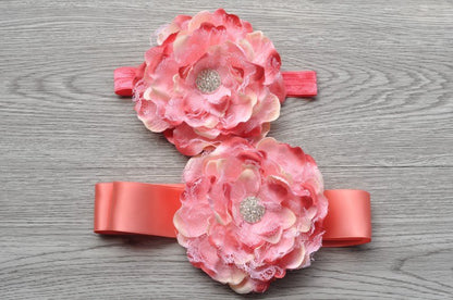 Retail   Laced Peony Flower Sash Belt Matching Baby Headband Flowergirl Sash Belt