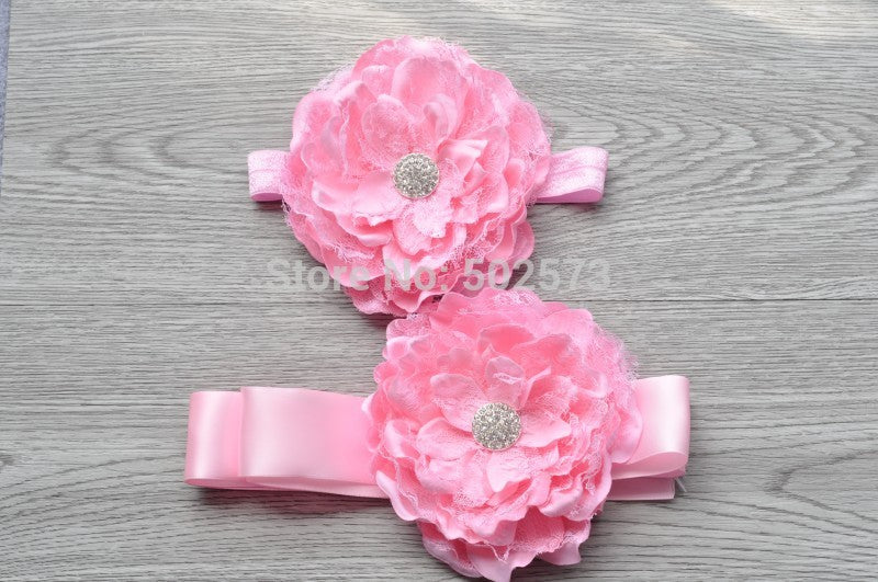 Retail   Laced Peony Flower Sash Belt Matching Baby Headband Flowergirl Sash Belt