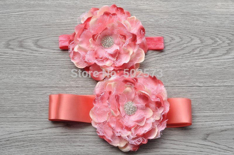 Retail   Laced Peony Flower Sash Belt Matching Baby Headband Flowergirl Sash Belt