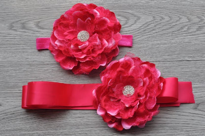 Retail   Laced Peony Flower Sash Belt Matching Baby Headband Flowergirl Sash Belt