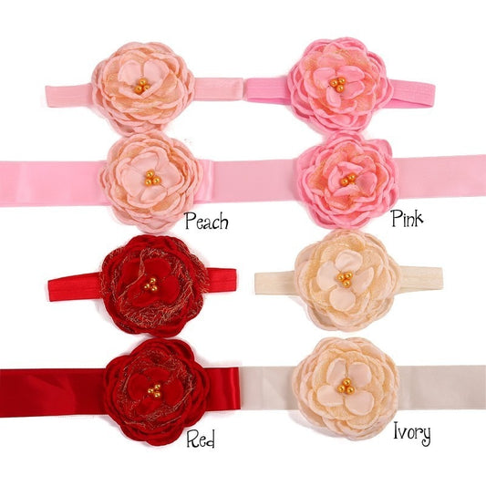 Retail Satin Flower Sash Belt Matching Baby Headband Gold Layered Flower Sash Belt Flowergirl Headband Kidocheese