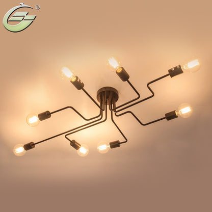 Retro Creative Metal Flush Mount 4/6/8-Light Cafe Bar Ceiling Lamp Chandelier Lighting Fixure