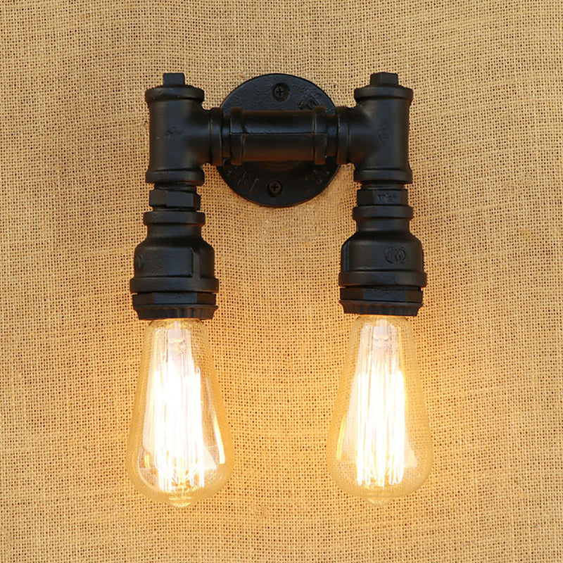 Retro E27 Loft Industrial 2 lights metal wall lamp rust Water pipe sconce lights for living room bedroom restaurant bar