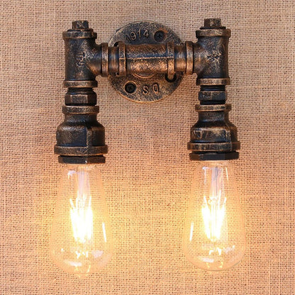 Retro E27 Loft Industrial 2 lights metal wall lamp rust Water pipe sconce lights for living room bedroom restaurant bar