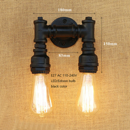 Retro E27 Loft Industrial 2 lights metal wall lamp rust Water pipe sconce lights for living room bedroom restaurant bar