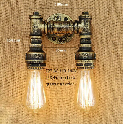 Retro E27 Loft Industrial 2 lights metal wall lamp rust Water pipe sconce lights for living room bedroom restaurant bar