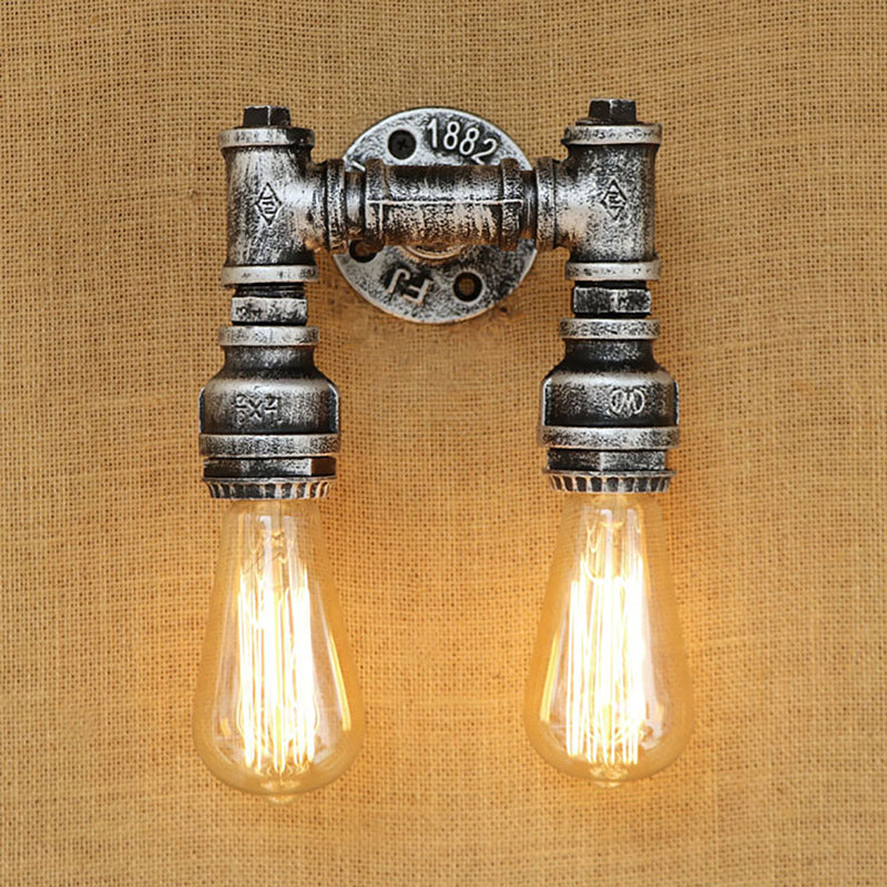 Retro E27 Loft Industrial 2 lights metal wall lamp rust Water pipe sconce lights for living room bedroom restaurant bar